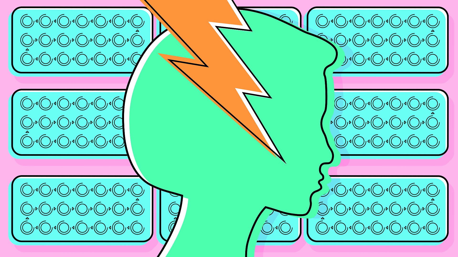 Lightning bolt through a woman's head