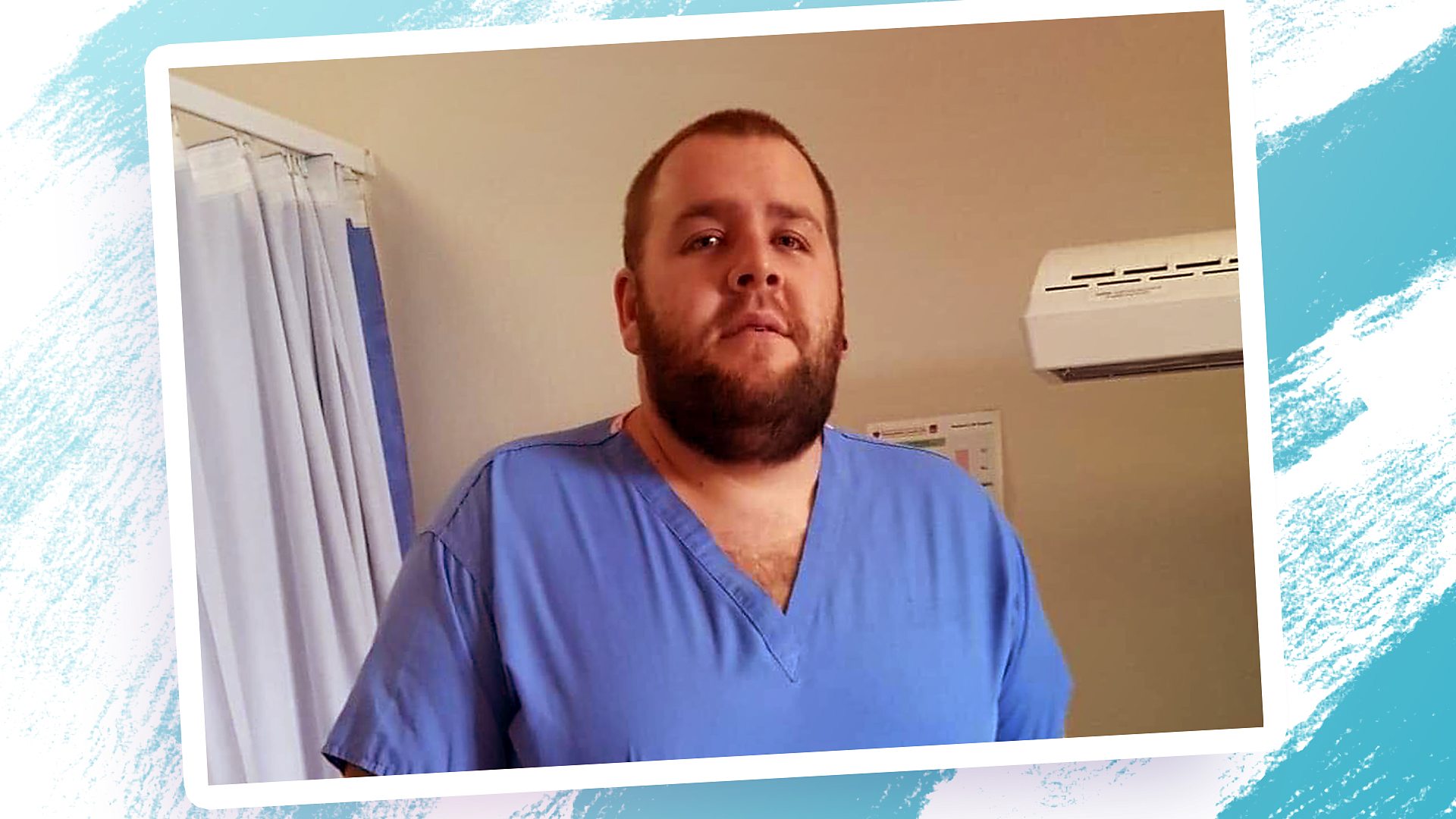 Lee in scrubs at hospital