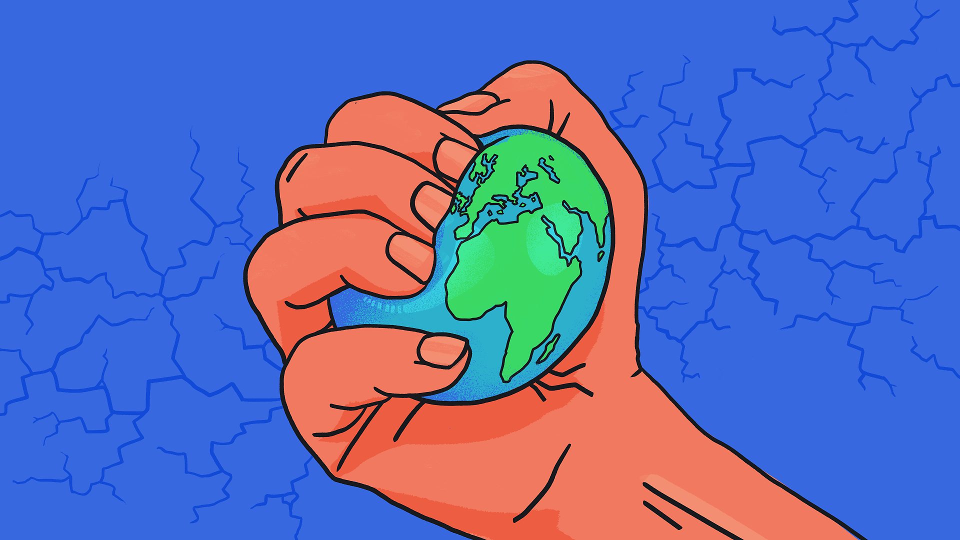 A hand squeezes an earth stress ball