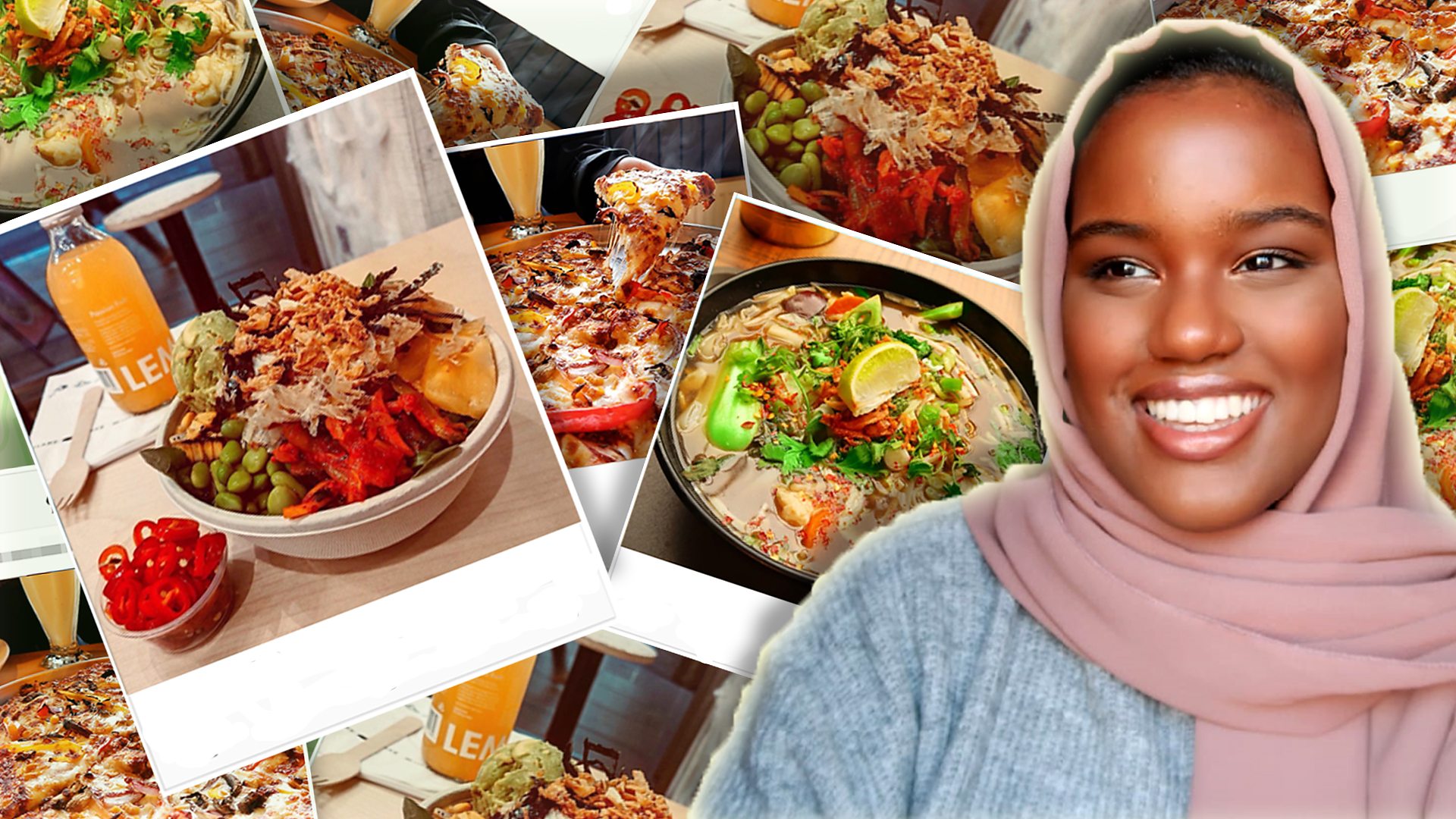 A Muslim woman eating a vegan burger