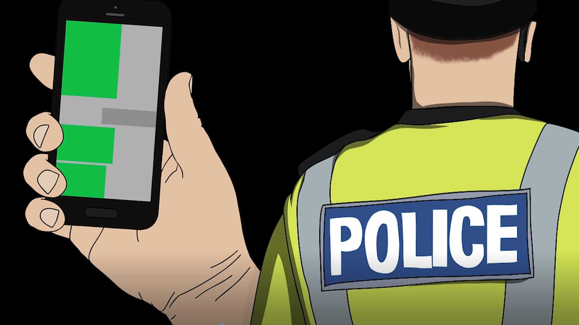 Illustration of phone screen and police