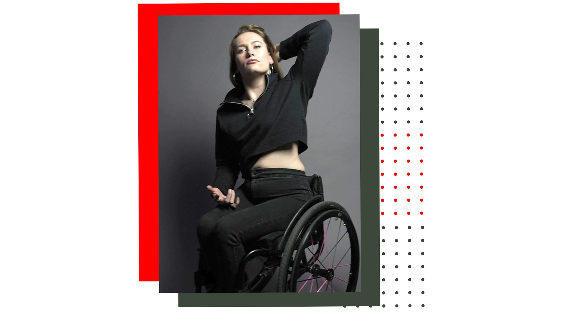 Photo of Olivia posing in her wheelchair