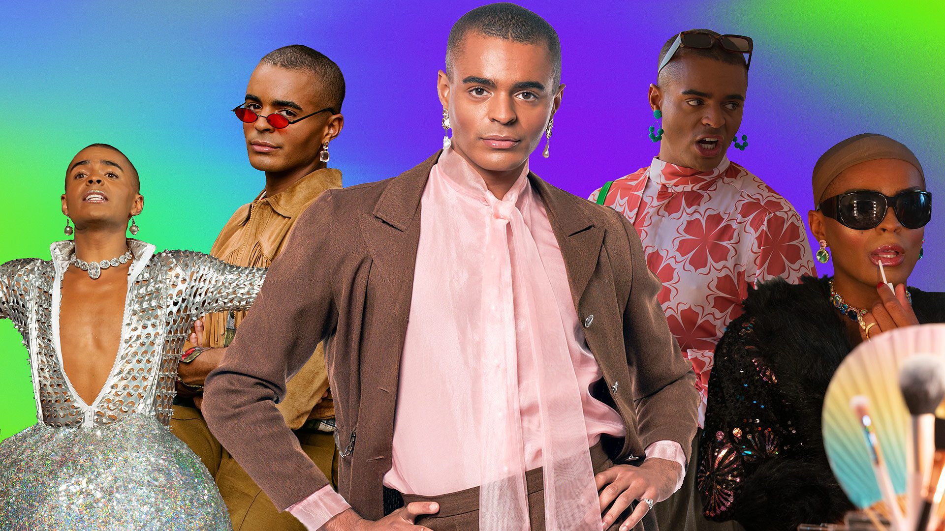 collage of moments of layton williams on bad education