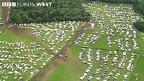 Helicopter shots of Glastonbury Festival site