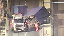 Overturned lorry on Forth Road Bridge