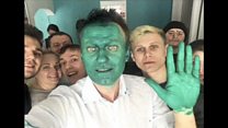 Politician hit with green liquid