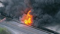 Blaze rips through US highway