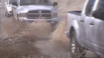 Tumbleweeds block roads in California