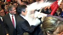Francois Fillon hit with flour