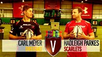 Carl Meyer v Hadleigh Parkes: Y bêl yn y bin
