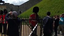 Moment Queen's guard shouts at tourist