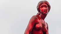 Denmark's Little Mermaid painted red