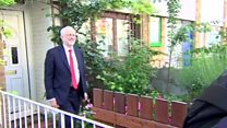 Corbyn serenaded as he leaves home