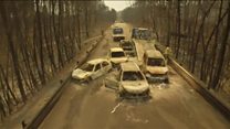 Drone footage shows Portugal fire cars
