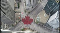 Crowds form 'largest living maple leaf'