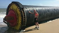 Giant pipes wash up on beaches