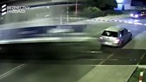 Dramatic near miss at Polish rail crossing