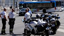 Car hits bus stop in Marseille