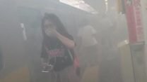Dust fills Tokyo's Shinjuku rail station