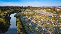 Discarded tents at the Reading Festival site help the homeless