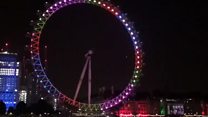 The London Eye is lit up on the eve of Diwali