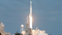 Moment Falcon Heavy rocket blasts off