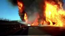Flames engulf highway in China
