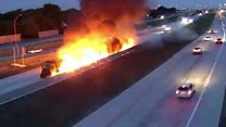 Truck bursts into flames on motorway