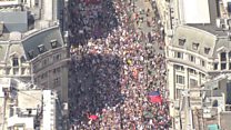 Aerial view of London anti-Trump protest