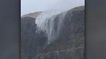 Waterfall blown backwards by Storm Callum