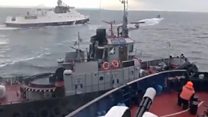 Корабль ВМФ России протаранил украинский буксир: видео