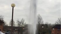 Burst pipe causes '60ft water fountain'