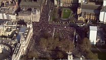 Aerial views of pro-Brexit march
