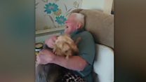 Dog's joy as owner, 96, comes home
