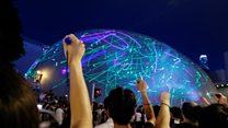 Laser protest lights up Hong Kong Space Museum
