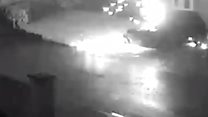 Lightning strike on car caught on CCTV