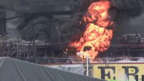 Crew members flee South Korea oil tanker fire