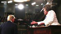 Daawo sida ay Pelosi u jeexjeexday warqadda khudbadii Trump