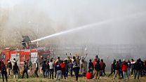 Water cannon and tear gas at Turkish-Greek border