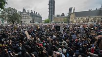 Horse bolts as missiles thrown at London protest