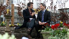 Richard Bacon with Blue Peter editor Tim Levell in the Blue Peter garden