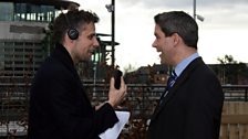 Richard Bacon with Blue Peter editor Tim Levell in the Blue Peter garden