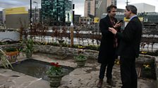 Richard Bacon with Blue Peter editor Tim Levell in the Blue Peter garden