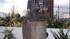 Statue of Petra, the first Blue Peter pet, in the new Blue Peter garden in Salford