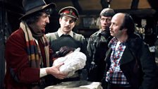 The Doctor, Brigadier Lethbridge-Stewart, Sergeant Benton and Huckle