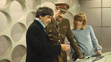 The Second Doctor with Brigadier Lethbridge-Stewart and Jo Grant