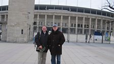 Berlin Stadium - Reporter Vince Hunt with journalist historian Volker Kluge during a tour for the Ballads