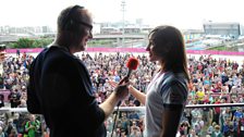 Jessica Ennis on the champions balcony