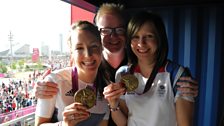 Chris Evans with cycling champions Dani King and Joanna Rowsell