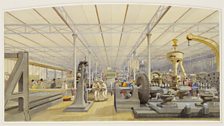 The Great Exhibition: Moving Machinery, lithograph after a 1851 watercolour by Louis Haghe (1806-85).